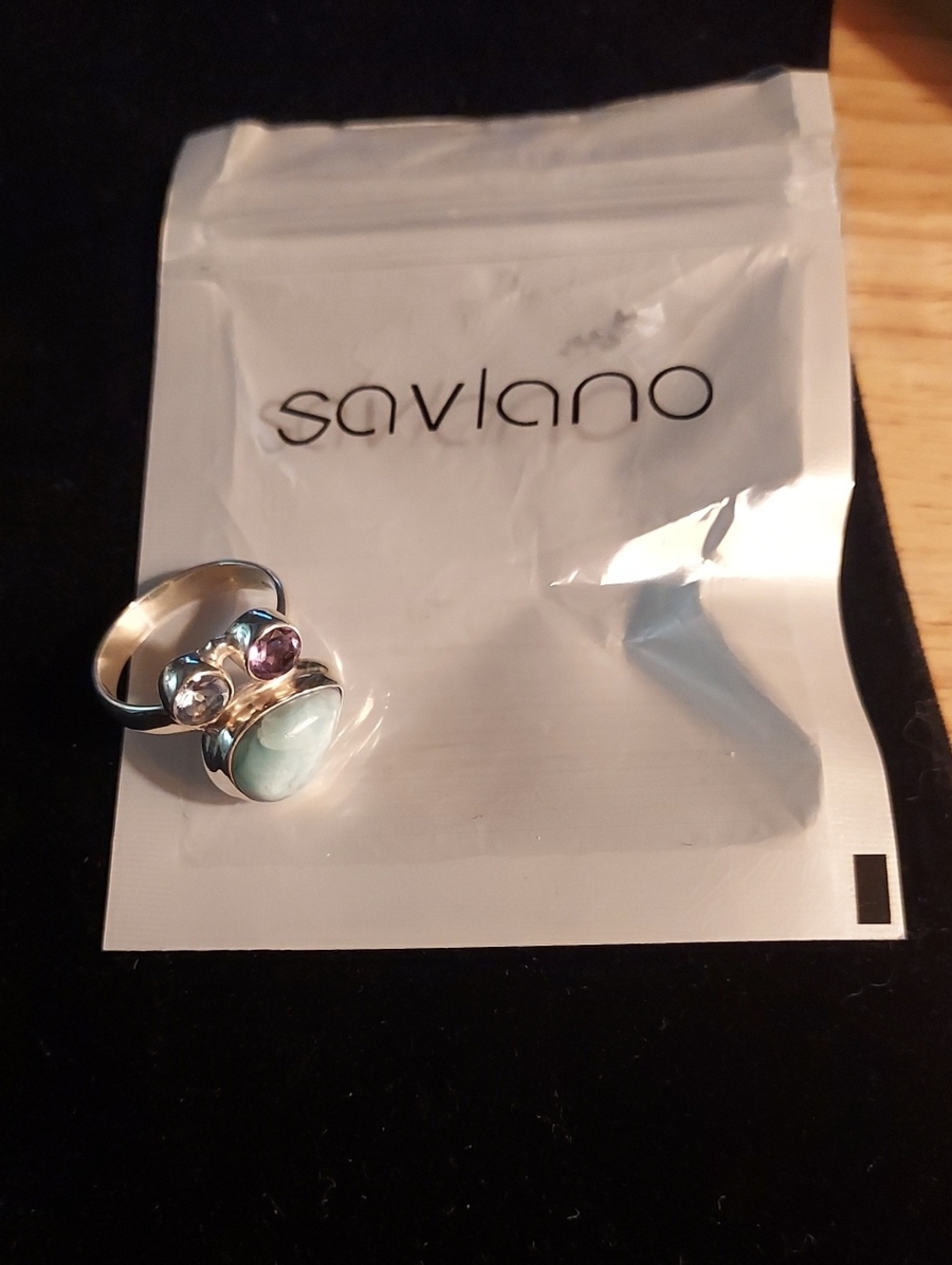 Savlano 925 Sterling Silver Ring Larimar and Pastel Gemstones